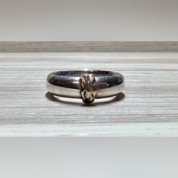 Artisan Jewelry - Vintage Artisan Handmade Sterling Silver & Gold Accented Ring, Size 7.5